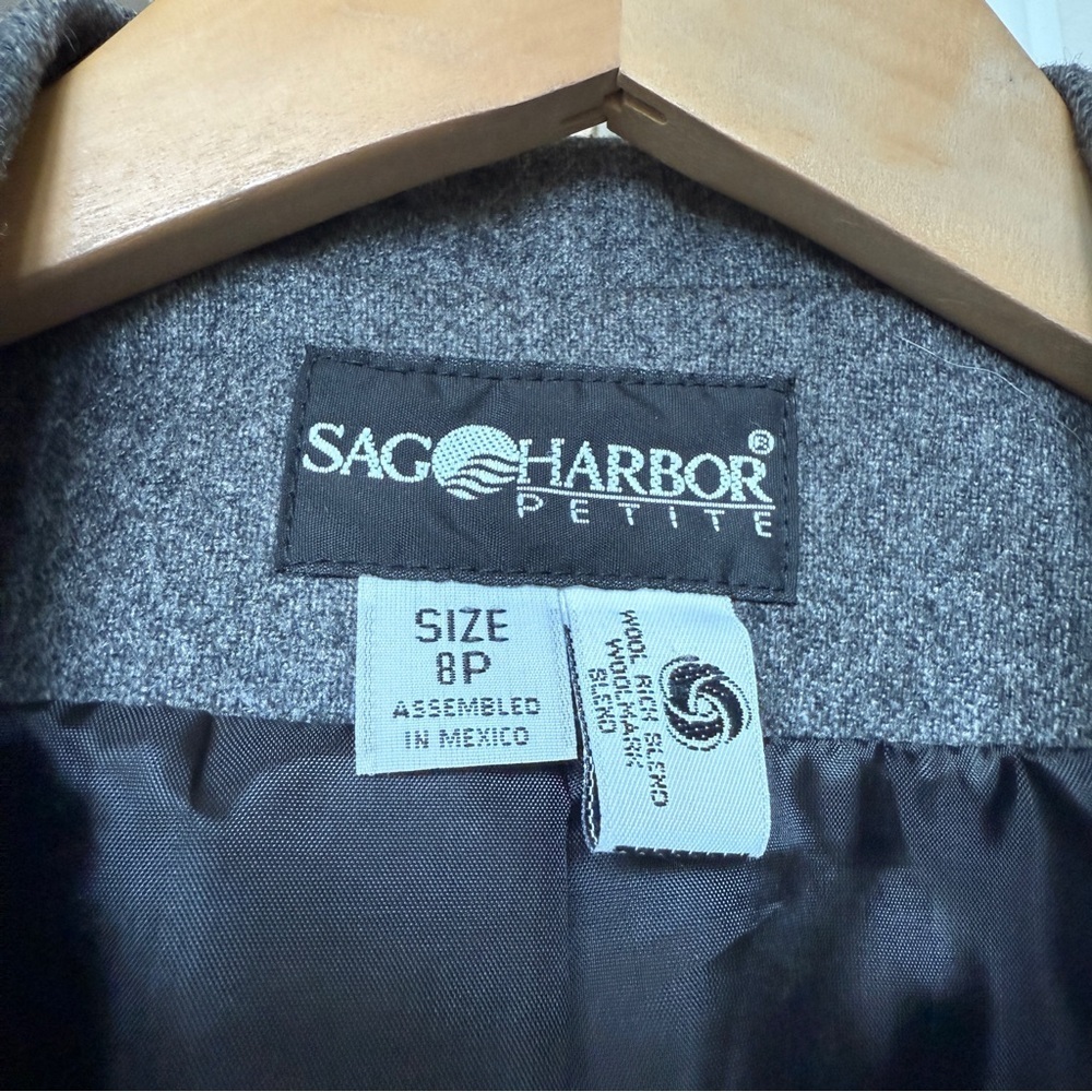 VINTAGE! Sag Harbor Women's Wool Blazer Jacket Gray Size 8P One-Button Casual - Picture 9 of 9